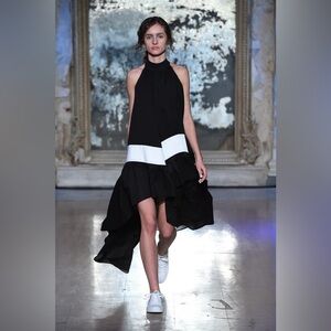 Stelios Koudounaris Black White High Low Ruffle Dress SzSmall